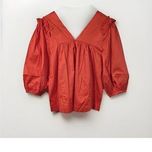 Harshman Coral Cheryl Cotton Ruffle Blouse Size S NWT $216